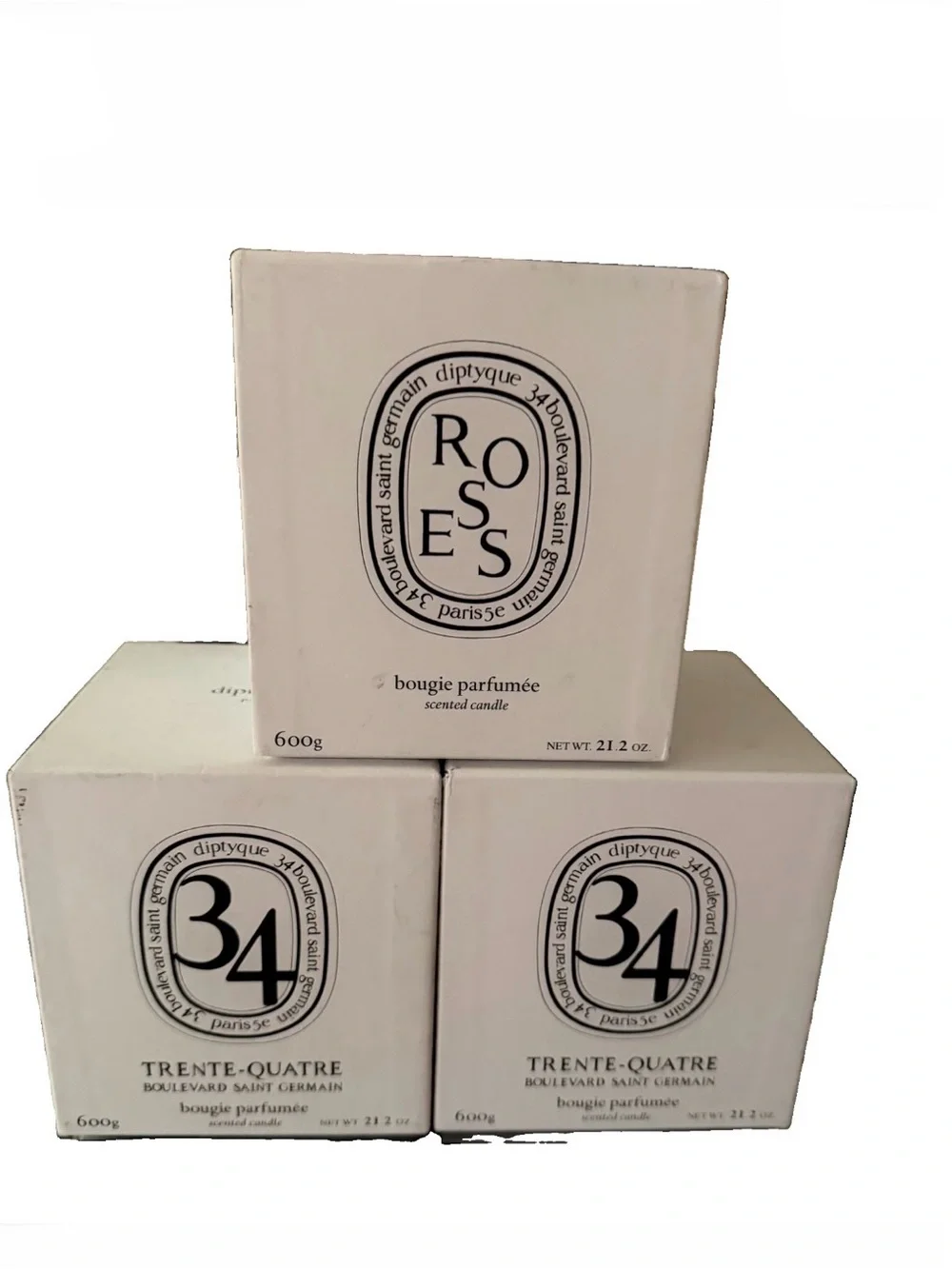 3 Diptyque Empty Candle Boxes  Roses & 34 Candle Box Set